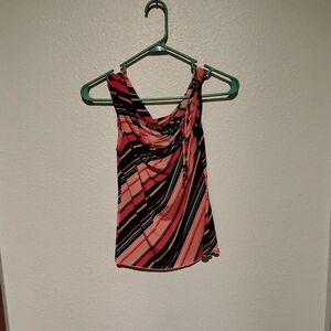 Pink and black striped drappy tank top